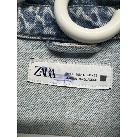 ZARA Denim Long Sleeve Button Up Jean Mini Dress Sz L Light Blue Wash w/ Pockets - Picture 9 of 16